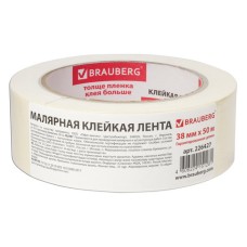 Клейкая лента малярная креппированная 38 ммх50 м (реальная длина!), профессиональная, BRAUBERG, 226427