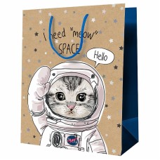 Пакет подарочный 1шт 11*14*6,5см MESHU "Космический кот", крафт 354826