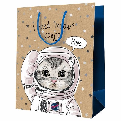 Пакет подарочный 1шт 11*14*6,5см MESHU "Космический кот", крафт 354826