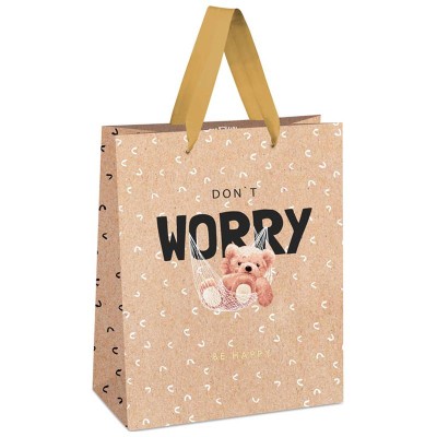 Пакет подарочный 1шт 18*23*10см MESHU "Don\'t worry", отд. фольгой, крафт 339767