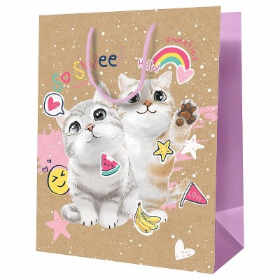 Пакет подарочный 1шт 26*32*12см MESHU "Милые котята", крафт 354849