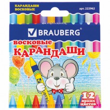 Восковые карандаши BRAUBERG/ПИФАГОР, 12 цветов, 222962