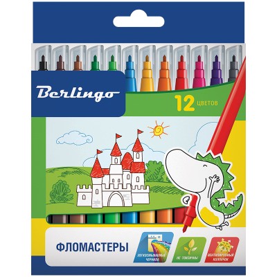 Фломастеры Berlingo "Замки", 12цв., смываемые, картон, европодвес BERLINGO_ 229415
