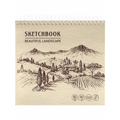 Скетчбук А6, 80л,  ЛАНДШАФТНЫЕ НАБРОСКИ (80-9992), на спирали, жесткая подложка, мат. лам 80-9992