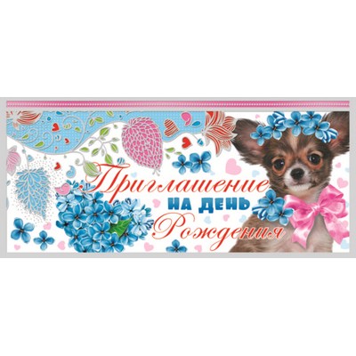 ПМ-10298 Приглашение на День рождения (текст, серебряная фольга, 137х63мм) / 137х63 мм Сфера 4+4