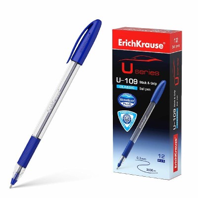 Ручка шариковая ErichKrause® U-109 Stick&Grip Classic 1.0, Ultra Glide Technology, цвет чернил синий 53742