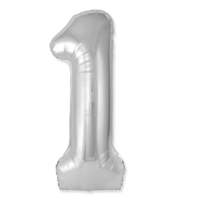 Шар (40\'\'/102 см) Цифра, 1 Slim, Серебро, 1 шт. 901911P