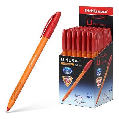 Ручка шариковая ErichKrause® U-108 Stick Orange 1.0, Ultra Glide Technology, цвет чернил красный 47584