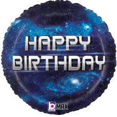 Шар (18\'\'/46 см) Круг, Happy Birthday (космос), Темно-синий, 1 шт. 26472P