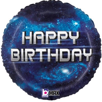 Шар (18\'\'/46 см) Круг, Happy Birthday (космос), Темно-синий, 1 шт. 26472P