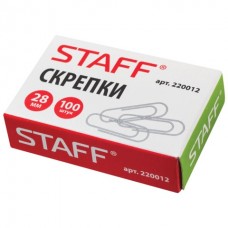 Скрепки STAFF, 28 мм, металлические, 100 шт., в картонной коробке, Россия, 220012