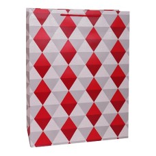 Dream cards Пакет подарочный с мат.лам. и глит 31х40х12см(XL) Стильные ромбы,красные,210г ПКП-2650