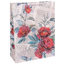 Dream cards Пакет подарочный с мат.лам. и глиттером 31х42х12см (XL) Газета красными цветами, 210 г ПКП-2611