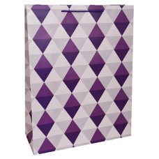 Dream cards Пакет подарочный с мат.лам. и глиттером 31х40х12см (XL) Стильные ромбы, фиолетовые, 210 г ПКП-2649