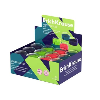 Точилка пластиковая ErichKrause Universe Plus, Reef, с контейнером, ассорти 60015
