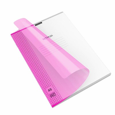 Тетрадь общая ученическая с пластиковой обложкой на скобе ErichKrause Классика CoverPrо Neon, розовый, А4, 48 листов, клетка 56412