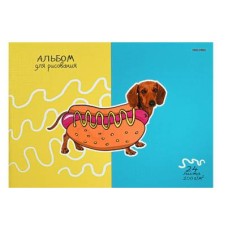 Альбом для рисования А4 24л. ЗВЕРИ И ФАСТФУД (24-3768) скрепка, 6+0, лен 24-3768