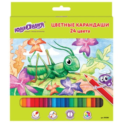 Карандаши цветные ЮНЛАНДИЯ "В ГОСТЯХ У БУКАШЕК", 24 цвета, классические заточенные, 181380