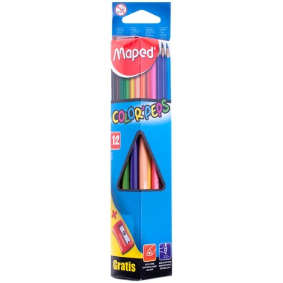 Карандаши Maped "Color Peps", 12цв., трехгран., заточен., картон, европодвес, с точилкой Maped 177722