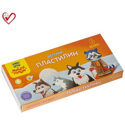 Пластилин Мульти-Пульти "Енот на Аляске", 06 цветов, 90г, со стеком, картон 236486