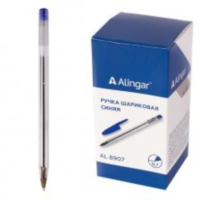 Ручка шариковая Alingar, 0,7 мм, синяя, шестигранный, прозрачный, пластиковый корпус AL8907
