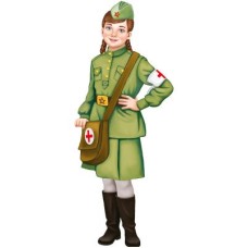 Ф-15582 Плакат вырубной А3. Девочка-медсестра в военной форме. Двухсторонний. (Уф-лак) - группа Профессии 00-00018404