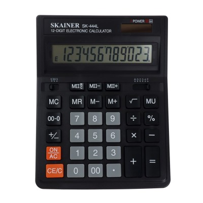 Настольный калькулятор SKAINER SK-444L (пл., 12 разрд., 2 пит., 2 пам., чер. 153 x 199 x 31 мм)(SDC-444s)