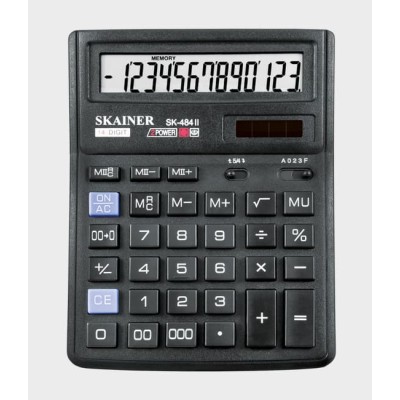 Настольный калькулятор SKAINER SK-484II (пл., 14 разрд., 2 пит., 2 пам., чер. 143 x 192 x 39.5 мм)