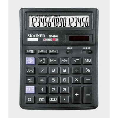 Настольный калькулятор SKAINER SK-486II (пл., 16 разрд., 2 пит., 2 пам., чер. 143 x 192 x 39.5 мм)(SDC-395)