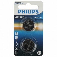 Батарейка "PHILIPS" CR2032-2BL литиевые 2шт, (2/40/400/56000) (цена за 1шт.) 6F22-1BL