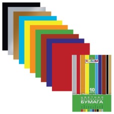 Цветная бумага A4, Hatber "Creative Set", 10л., 10цв., мелованная, в папке 138657