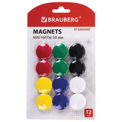 Магниты BRAUBERG STANDARD 30 мм НАБОР 12 шт. ассорти 237472
