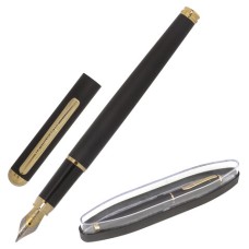 Ручка подарочная перьевая BRAUBERG Maestro, СИНЯЯ, корпус черный с золотистыми деталями, линия письма 0,25 мм, 143471