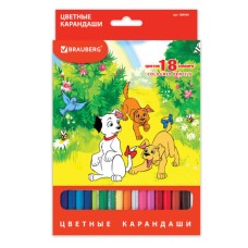 Карандаши цветные BRAUBERG "My lovely dogs", 18 цветов, заточенные, картонная упаковка, 180546