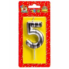 Свеча для торта.Шебби шик, Цифра 5, серебряная С-2504