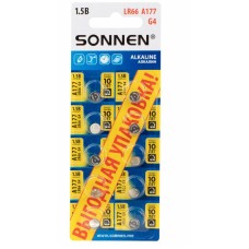 Батарейки алкалиновые "таблетка" КОМПЛЕКТ 10 шт., SONNEN Alkaline 177A (G4, LR66), в блистере, 457135 Батарейки алкалиновые "таблетка" КОМПЛЕКТ 10 шт., SONNEN Alkaline 177A (G4, LR66), в блистере, 457135
