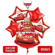 Набор фольгированных шаров "Happy Birthday", Тачки,  4звезды, торт   4617343