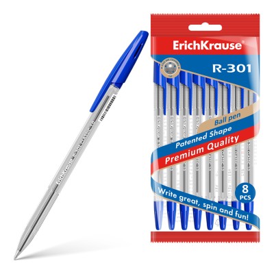 Набор из 8 ручек шариковых ErichKrause R-301 Stick Classic 1.0, цвет чернил синий 56610