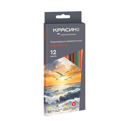 Карандаши акварельные Красин "Айвазовский", 12цв., трехгран., заточен., картон, европодвес 377113