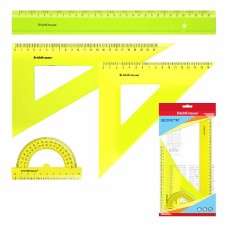 Набор геометрический большой пластиковый ErichKrause Neon, (линейка, 2 угольника, транспортир), желтый 49572