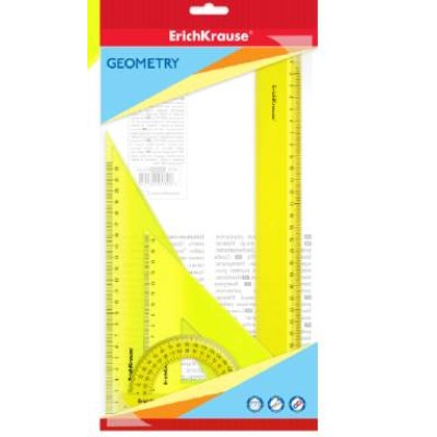 Набор геометрический большой пластиковый ErichKrause Neon, (линейка, 2 угольника, транспортир), желтый 49572