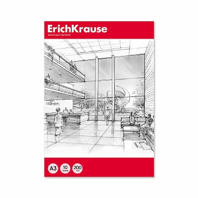 Бумага для черчения в картонной папке ErichKrause, А3, 10 листов, без рамки 1шт 53136