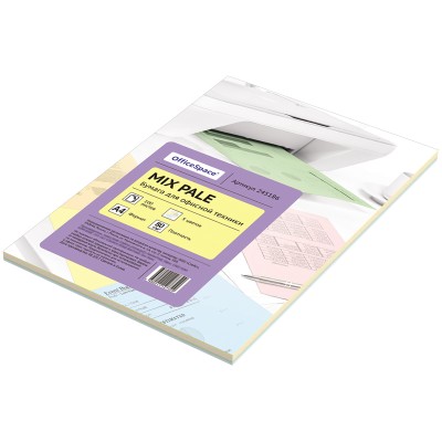 Бумага цветная OfficeSpace pale mix А4, 80г/м2, 100л. (5 цветов) Спейс 245186