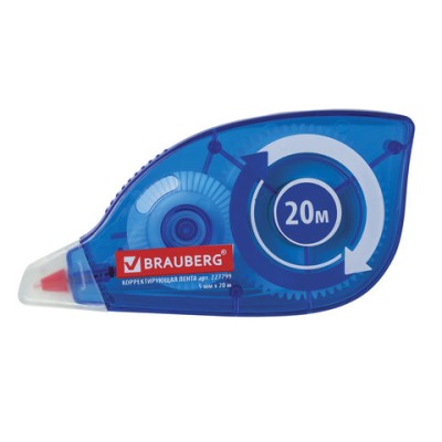 Корректирующая лента BRAUBERG 5 ммх20 м, корпус синий, механизм перемотки, блистер, 227799