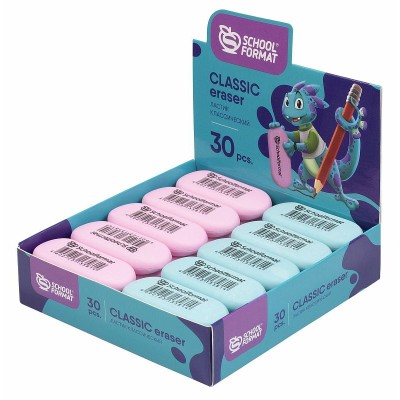 Ластик Schoolformat CLASSIC SMART DINO резина 52х25х6 мм овальный ассорти мягкий индив.штрих-код 212024