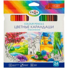 Карандаши цветные Гамма "Классические", 24цв., заточен., картон. упак., европодвес