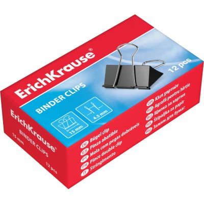 Зажимы для бумаг ErichKrause®, 15мм (коробка 12 шт.) 25085