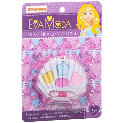 Набор детской декорат. косметики Eva Moda, CRD 12,6х17,2 см, ракушка с тенями для век (4 оттенка + кисточка)