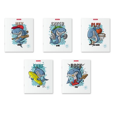 Тетрадь общая ученическая ErichKrause Crazy Shark 48 листов клетка выборочный 58279
