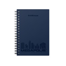 Тетрадь общая с пластиковой обложкой на спирали ErichKrause® MEGAPOLIS®, синий, А6, 80 листов, клетка 45945